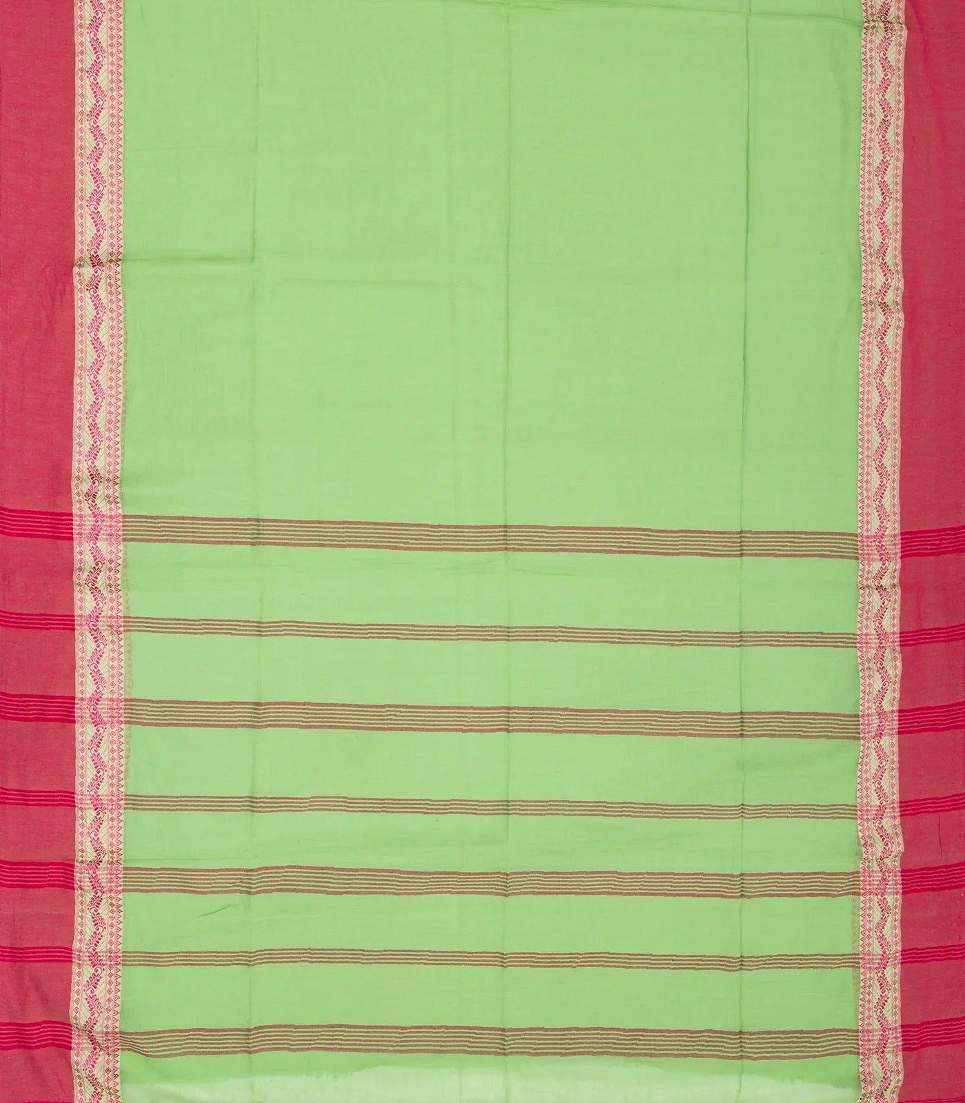 Mint Green Bengal Cotton Saree With Pink Border