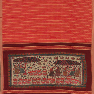 Orange Tussar Silk Saree With Stripes  -Orange