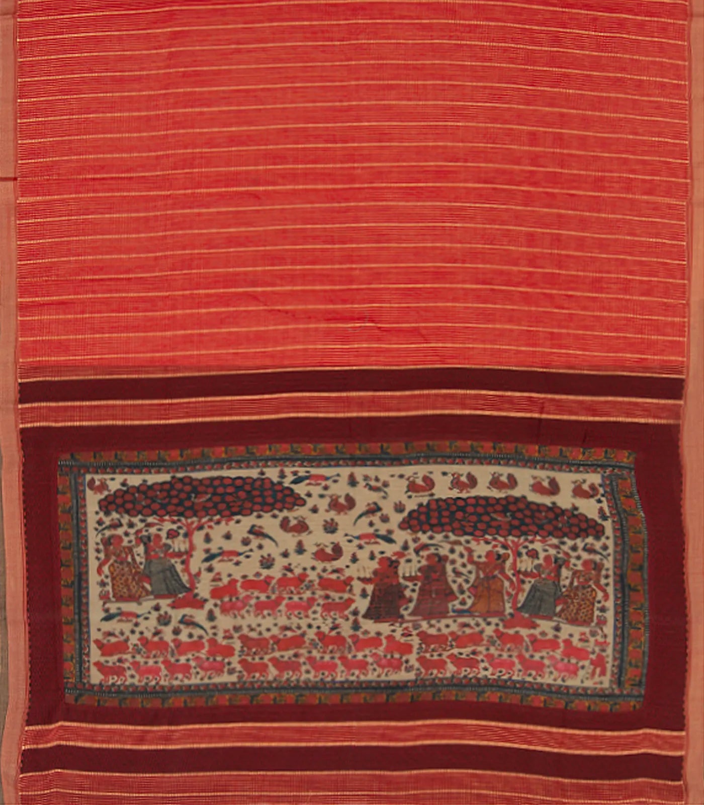 Orange Tussar Silk Saree With Stripes  -Orange