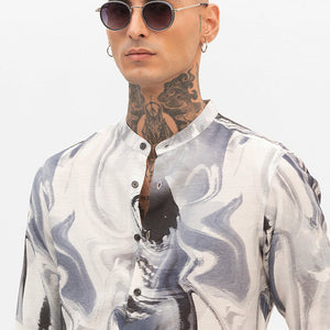 Off White Abstract Slim Fit Shirt