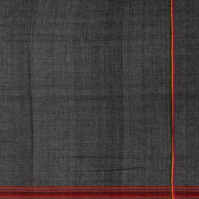 Black Handloom Bengal Cotton Saree With Multi Stripes