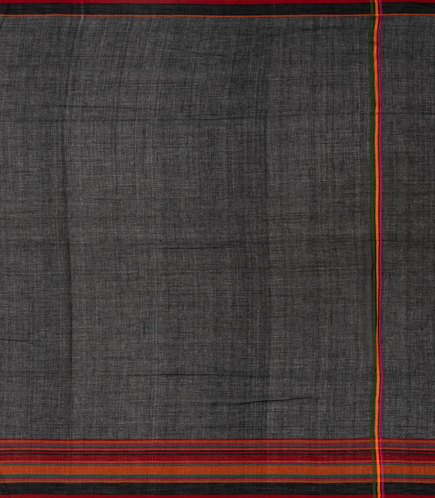 Black Handloom Bengal Cotton Saree With Multi Stripes