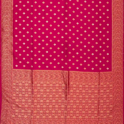 Hot Pink Woven Blended Dupion Saree With Small Floral Motifs