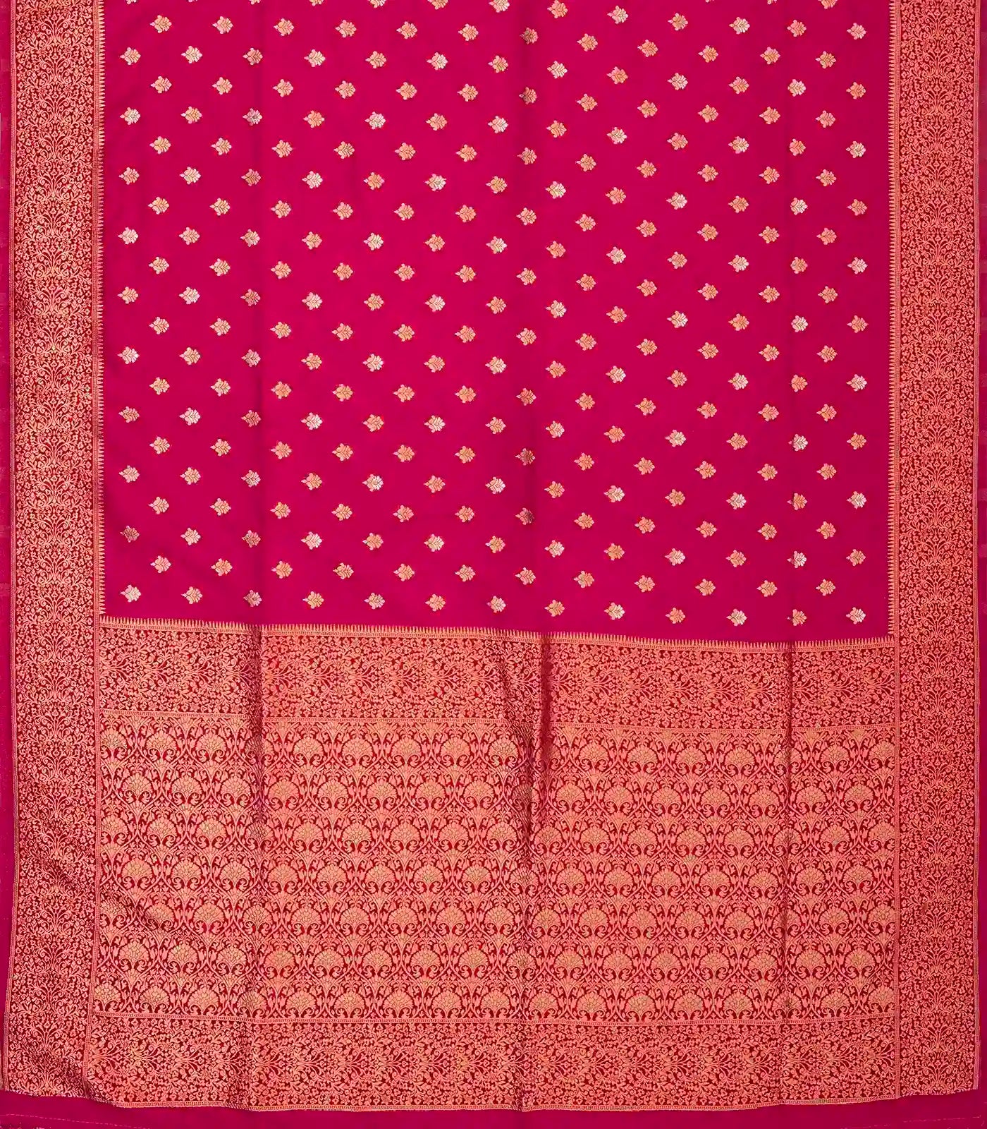 Hot Pink Woven Blended Dupion Saree With Small Floral Motifs