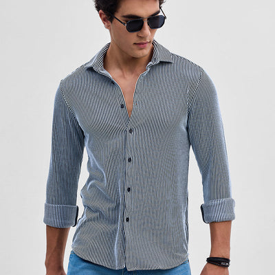 Black Stripes Slim Fit Stretch Shirt