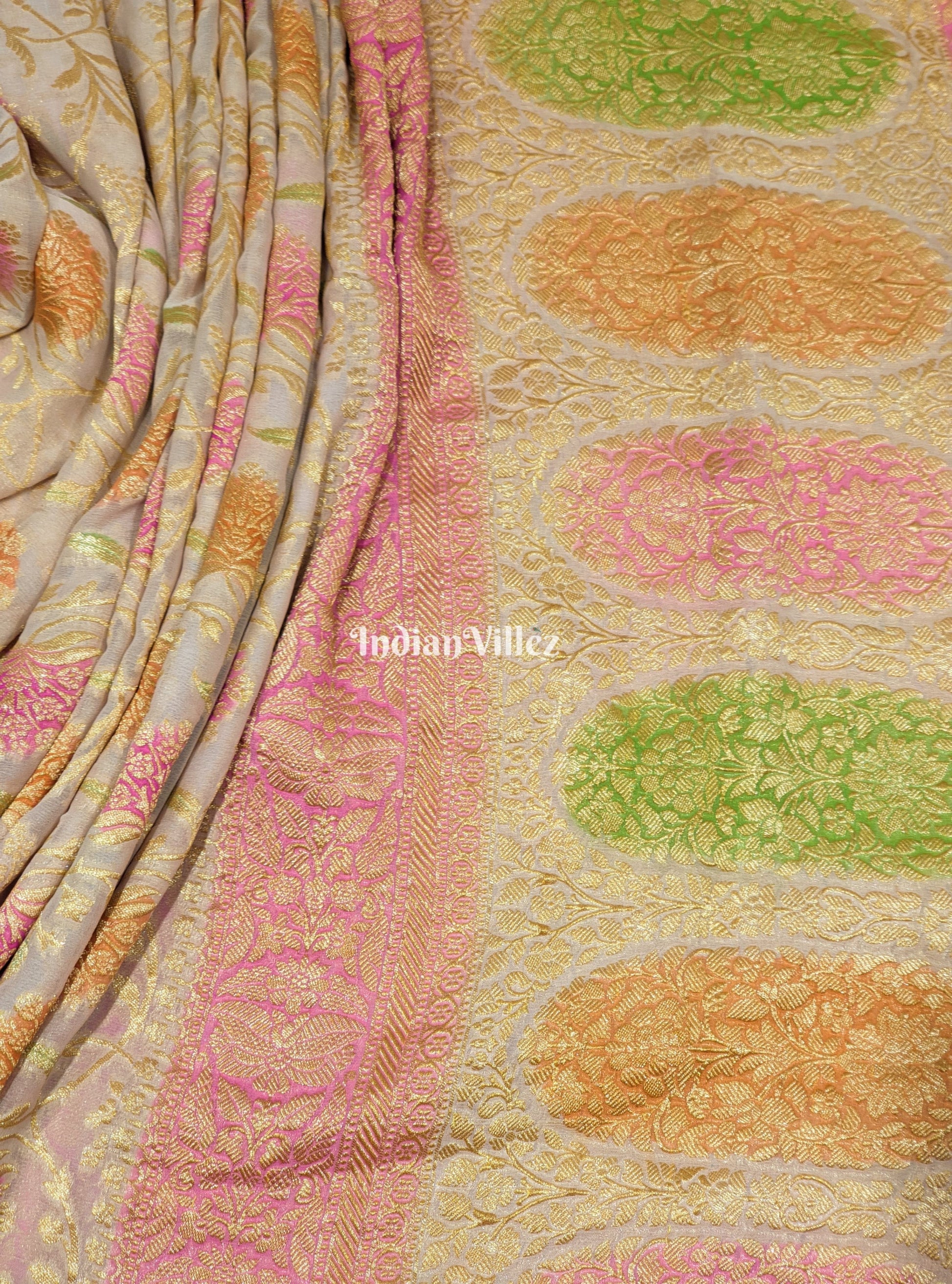 Flower Design Banarasi Khaddi Georgette Saree