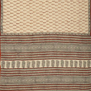 Cream Woven Jaipur Cotton Saree Printed With Crimson Floral Motifs