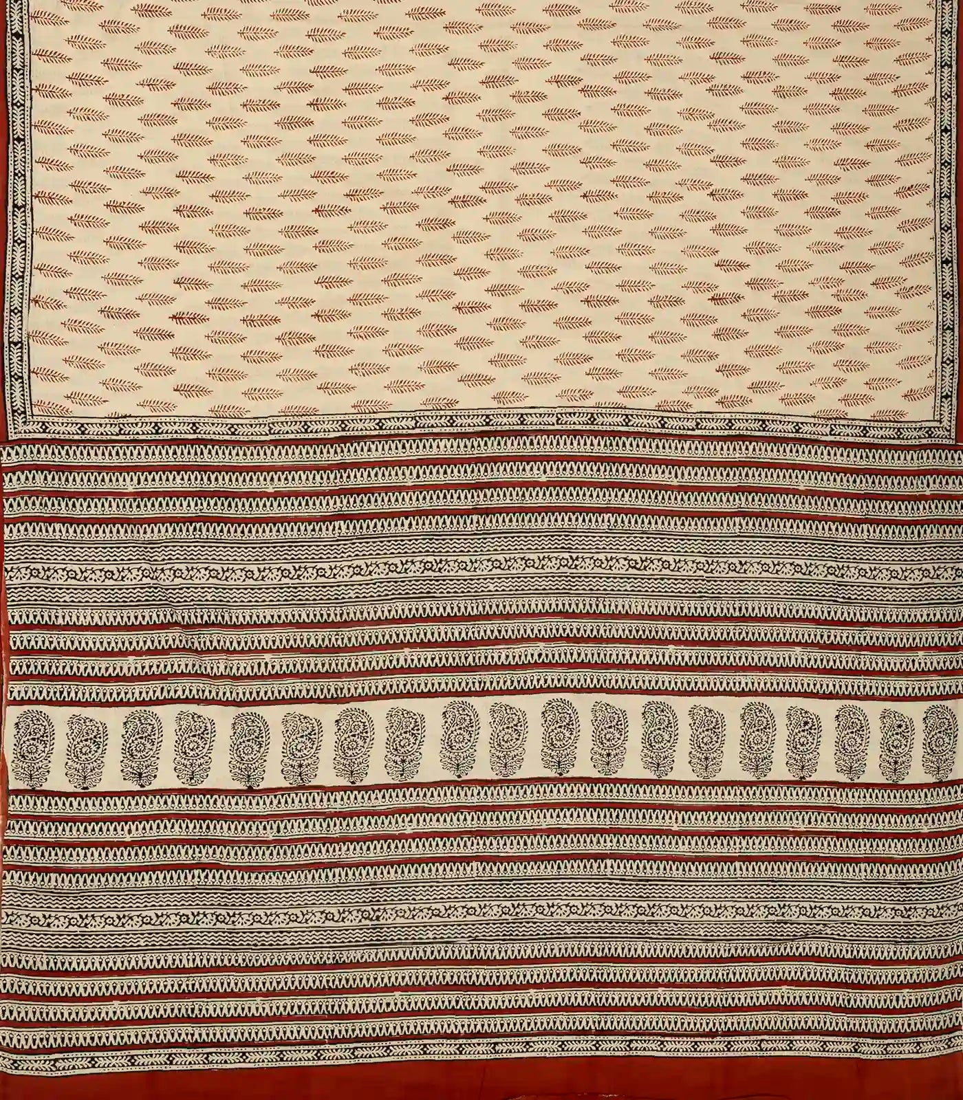 Cream Woven Jaipur Cotton Saree Printed With Crimson Floral Motifs