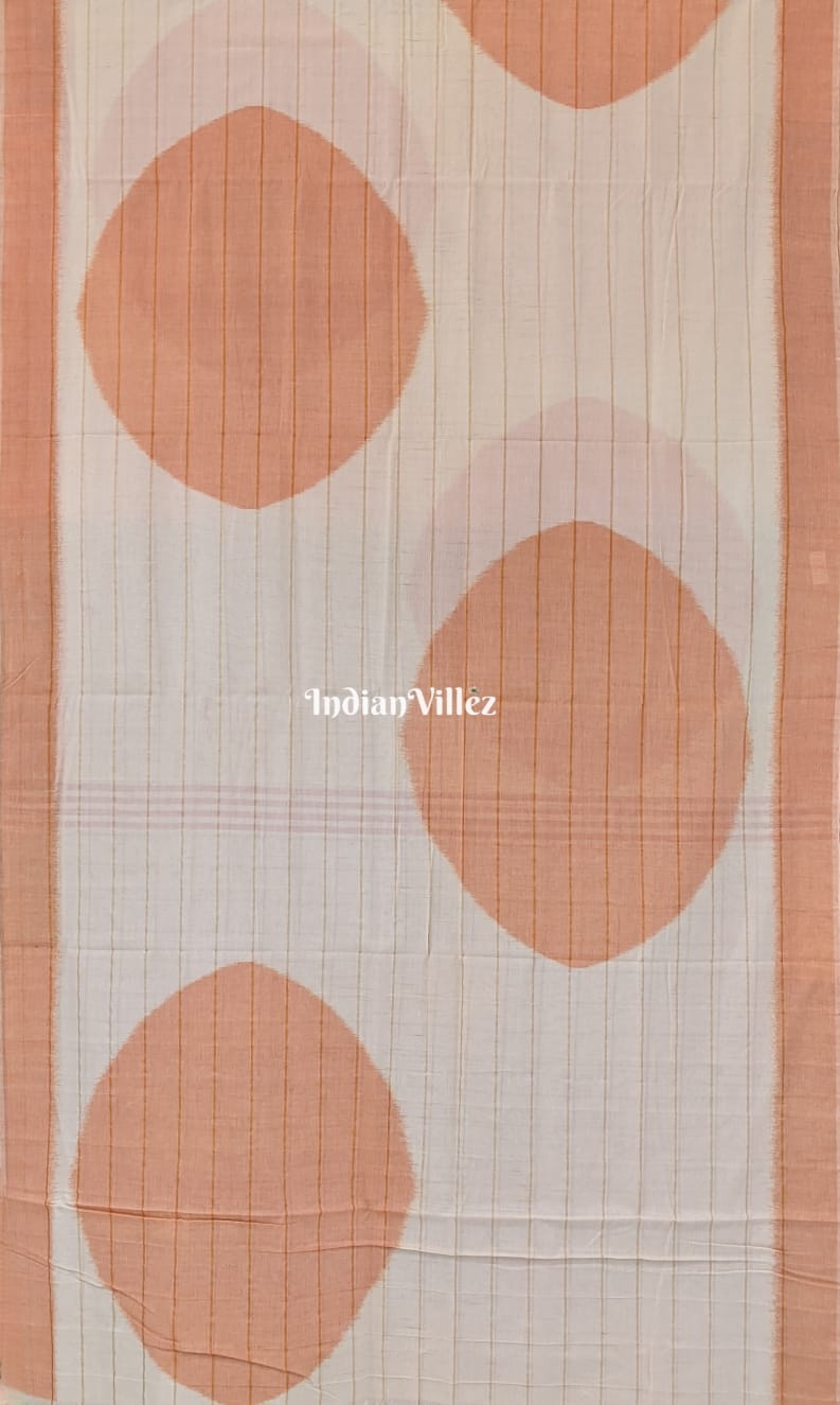 Light Orange & Cream Moon Design Sambalpuri Ikat Maniabandha Cotton Saree
