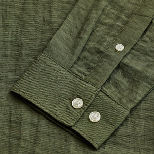 Olive Mandarin Linen Blend Shirt