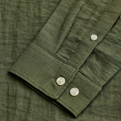 Olive Mandarin Linen Blend Shirt