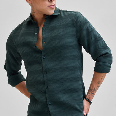 Green Textured Slim Fit Shirt