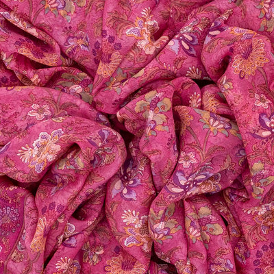 Pink Woven Digital Printed Chiffon Silk Saree With Floral Motifs