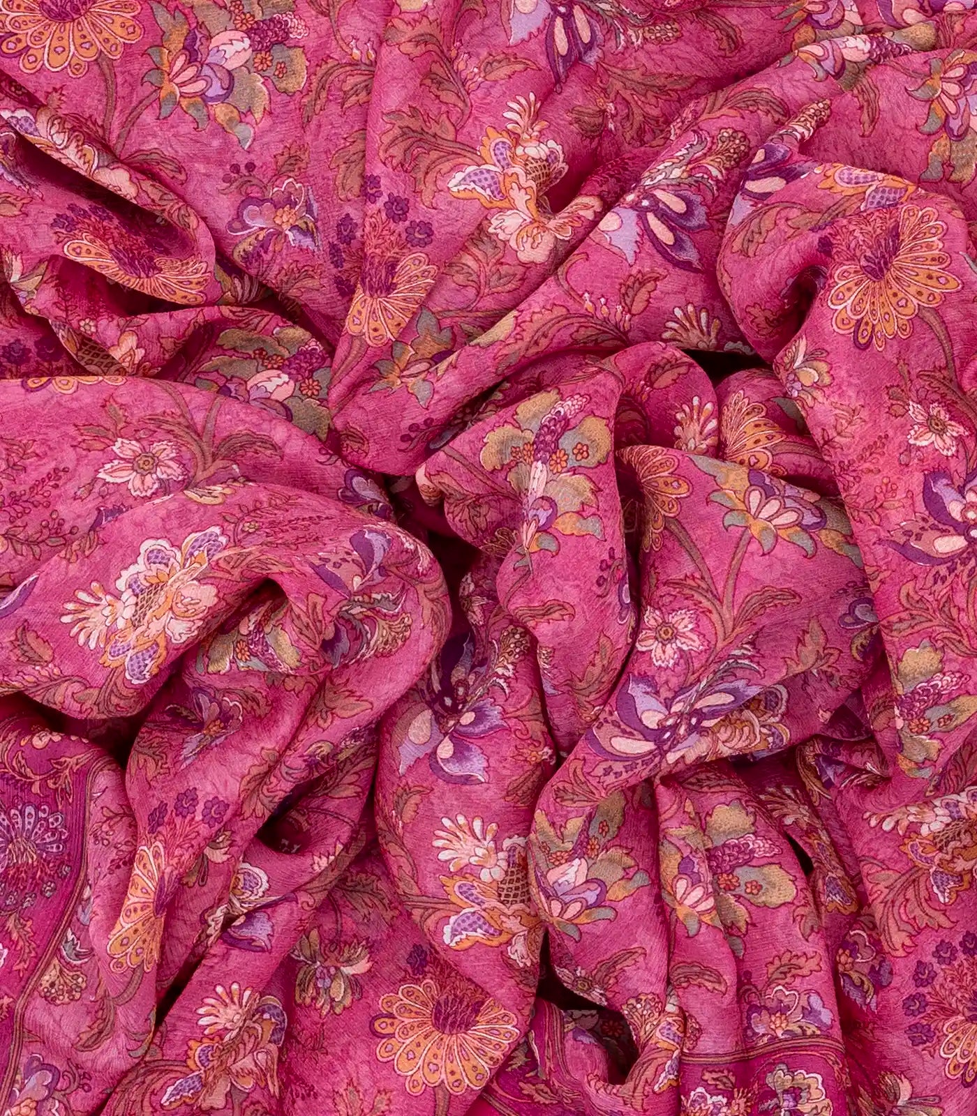 Pink Woven Digital Printed Chiffon Silk Saree With Floral Motifs