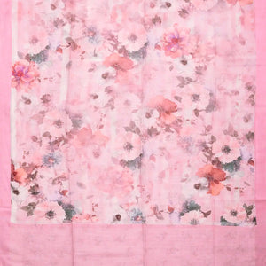 Pink Handloom Linen Saree With Printed Flowers