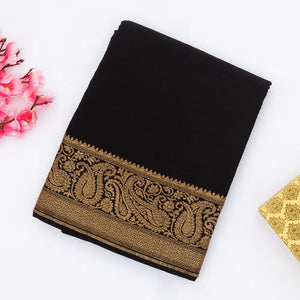 Black Banarasi Georgette Saree With Plain Body & Zari Border