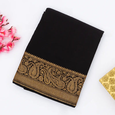 Black Banarasi Georgette Saree With Plain Body & Zari Border