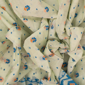 Mint Green Bengal Cotton Saree And Floral Motifs