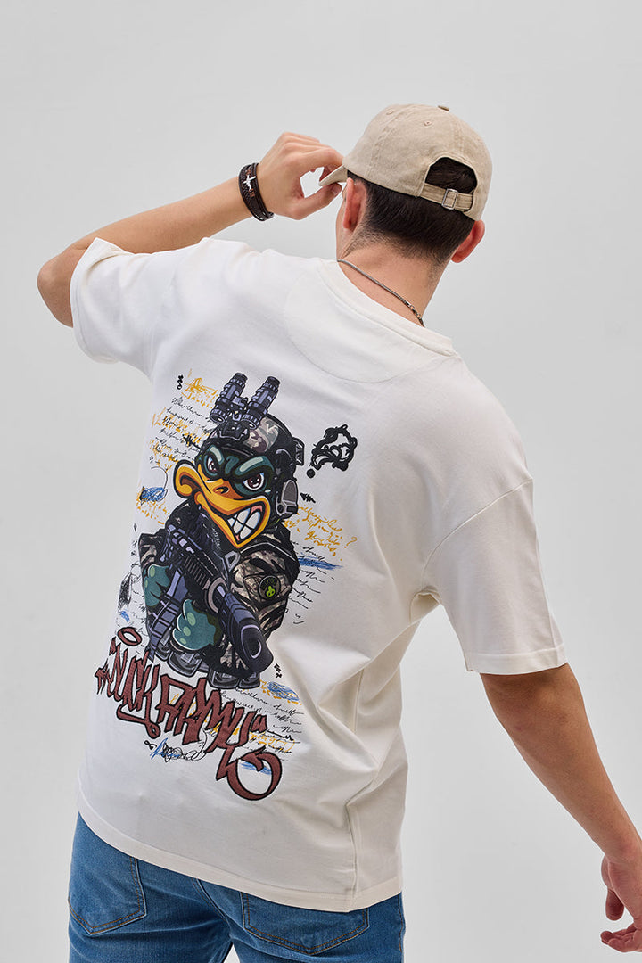 Duck Army White Oversized Fit T-Shirt