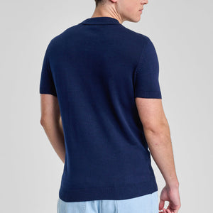 Navy Knitted Polo T-Shirt