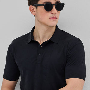 Black Textured Stitchless Polo T-Shirt