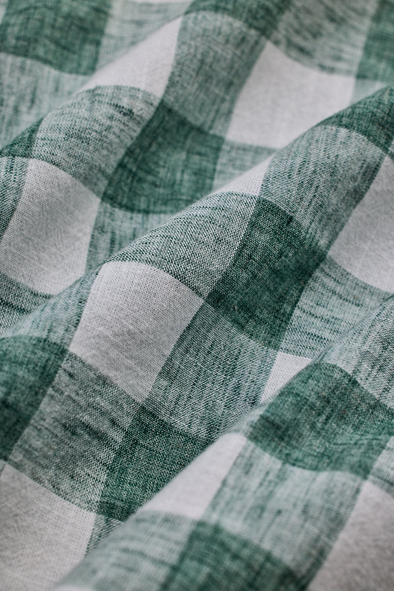 Green Checks Linen Blend Shirt