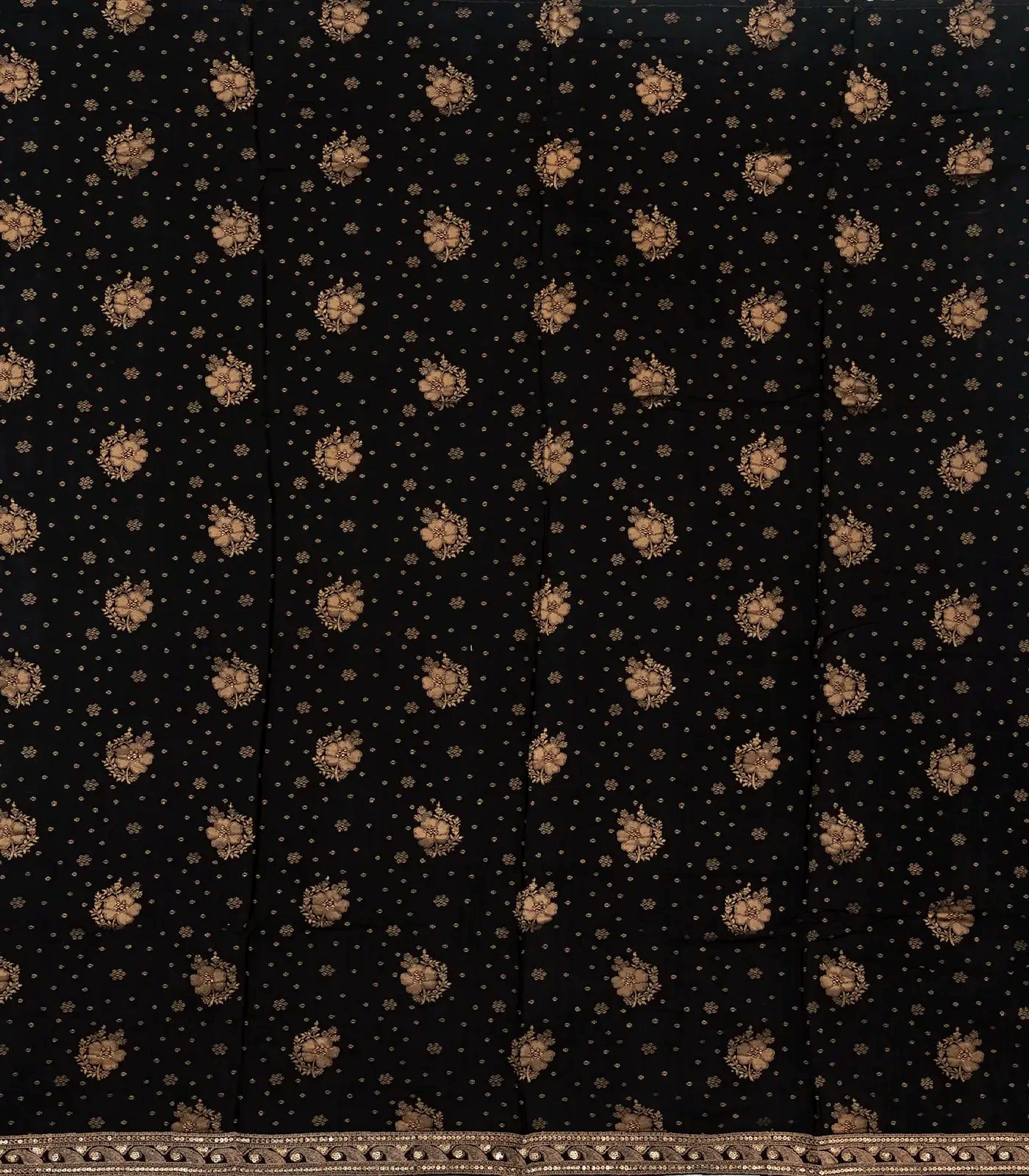 Black Woven Khadi Georgette Saree With Floral Motifs & Embroidery