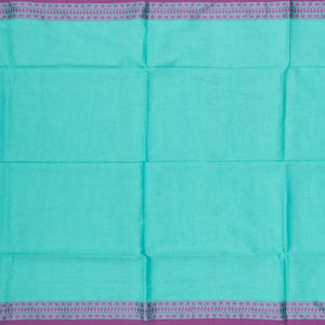 Turquoise Handloom Plain Bengal Cotton Saree With Purple Border