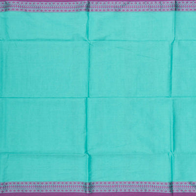 Turquoise Handloom Plain Bengal Cotton Saree With Purple Border