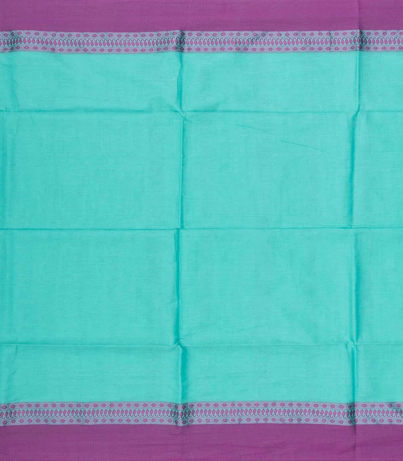 Turquoise Handloom Plain Bengal Cotton Saree With Purple Border