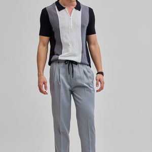 White Colourblocked Zipper Polo T-Shirt