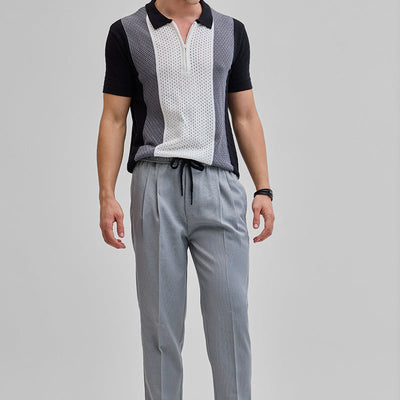 White Colourblocked Zipper Polo T-Shirt