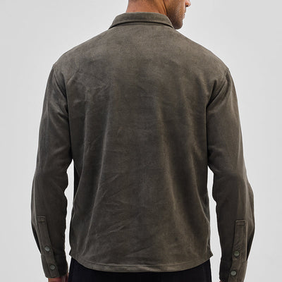 Olive Suede Snap Button Overshirt