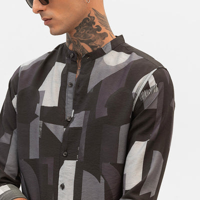 Black Abstract Mandarin Shirt