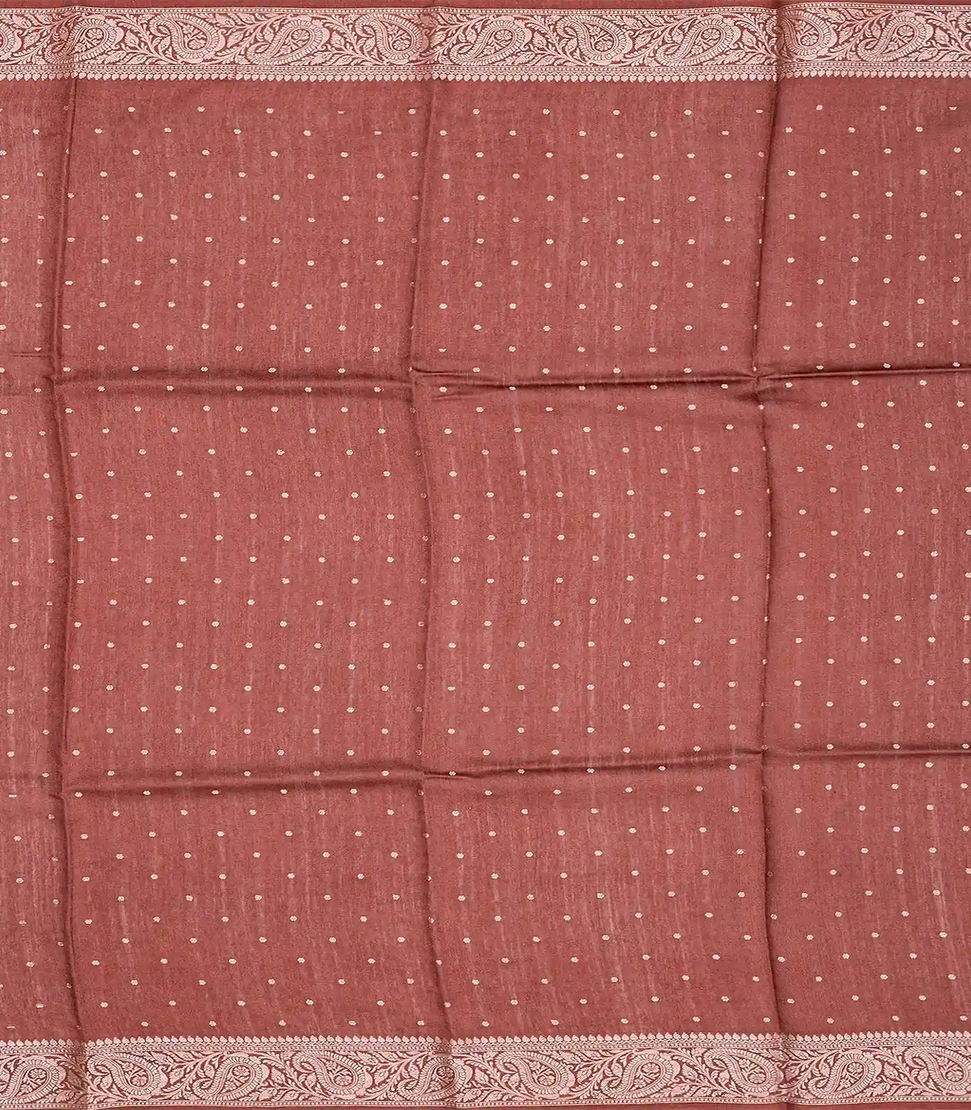 Rust Handwoven Printed Tussar Silk Saree With Bird Motifs-Rust