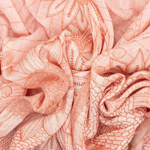 Peach Handwoven Linen Saree Printed With Flower Motifs