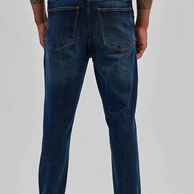 Dark Blue Distressed Slim Fit Jeans