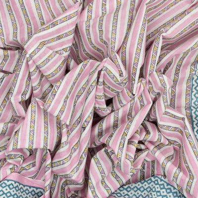 Pink Woven Jaipur Cotton Saree Printed With Stripes