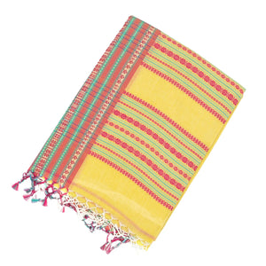 Lemon Yellow Handloom Bengal Cotton Saree With Contrast Border
