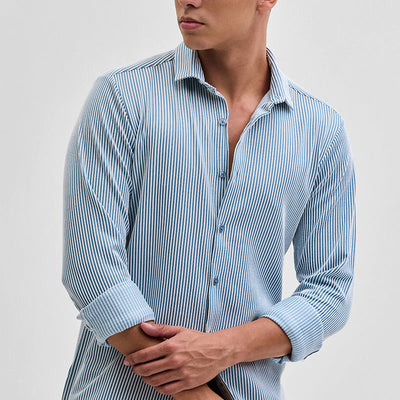 Blue Stripes Slim Fit Stretch Shirt
