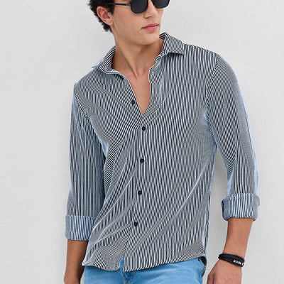 Black Stripes Slim Fit Stretch Shirt