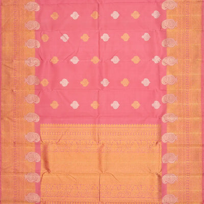 Bubblegum Pink Handloom Kanchipuram Silk Saree With Floral Buttas