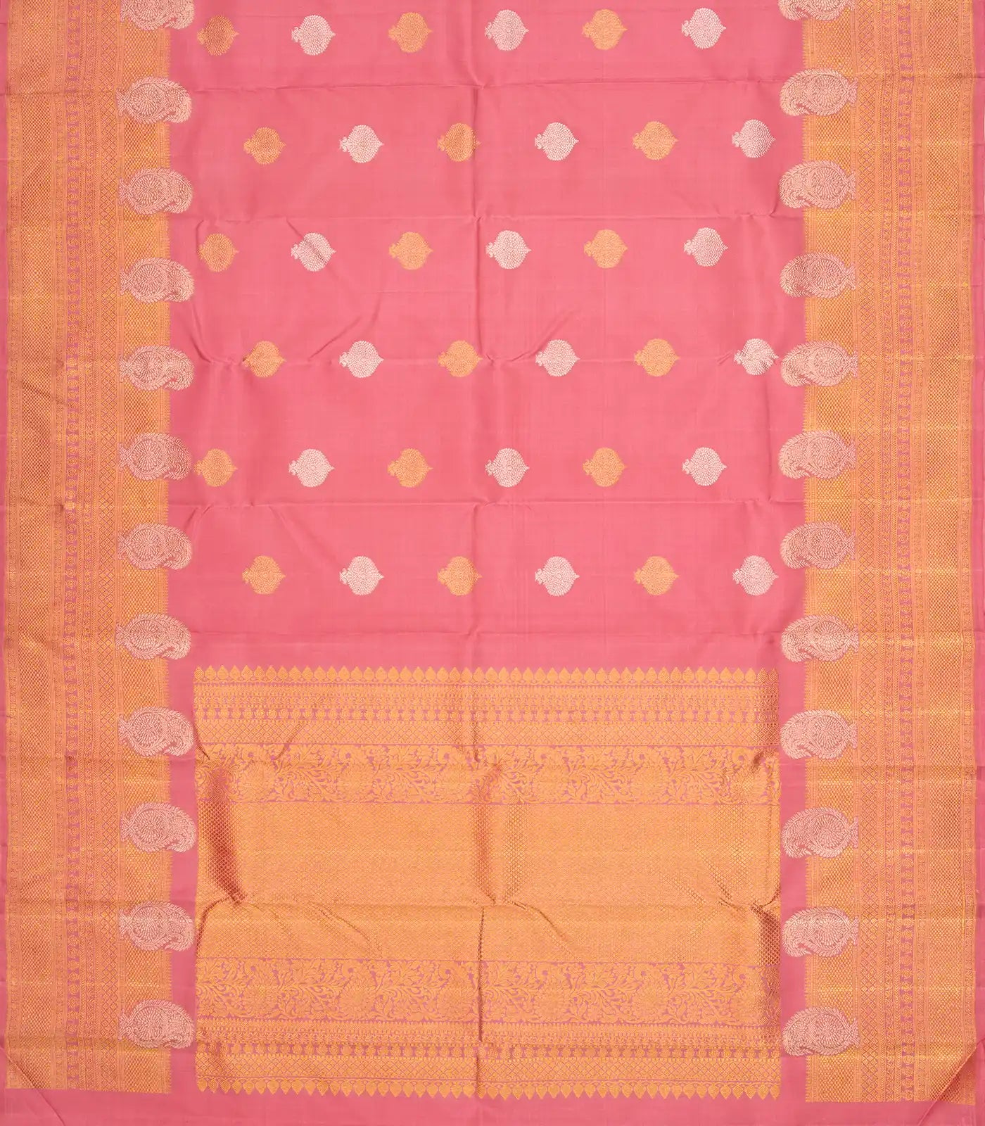 Bubblegum Pink Handloom Kanchipuram Silk Saree With Floral Buttas