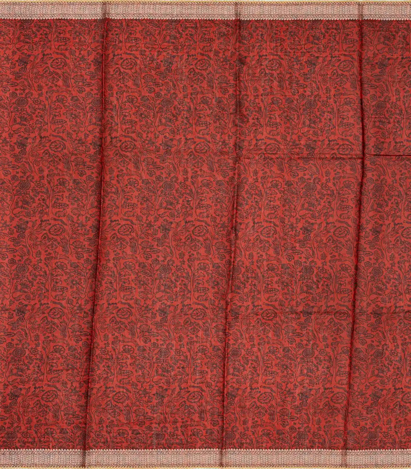 Black Handloom Tussar Silk Saree Printed With Floral Vine Motifs