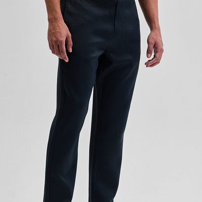 Navy Self-Design Slim Fit Trousers