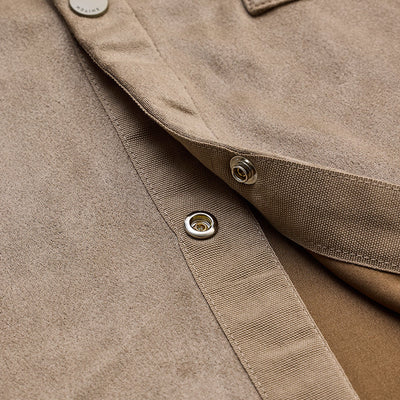 Beige Suede Snap Button Overshirt