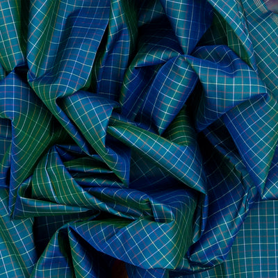 Blue Handloom Kanchipuram Silk Saree With Checks