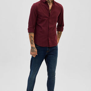 Maroon Slim Fit Stripes Shirt