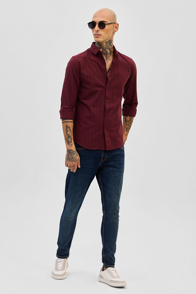 Maroon Slim Fit Stripes Shirt