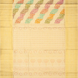Beige Handloom Kanchipuram Tissue Silk Saree With Meena Floral Motifs